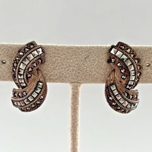 Judith Jack Old Money Sterling Silver Marcasite Clip Earrings Capsule Luxury